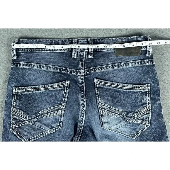 BKE Jeans Mens 32x31 Blue Jake Straight Whiskered Distressed Thick Stitch Denim - Picture 5 of 11